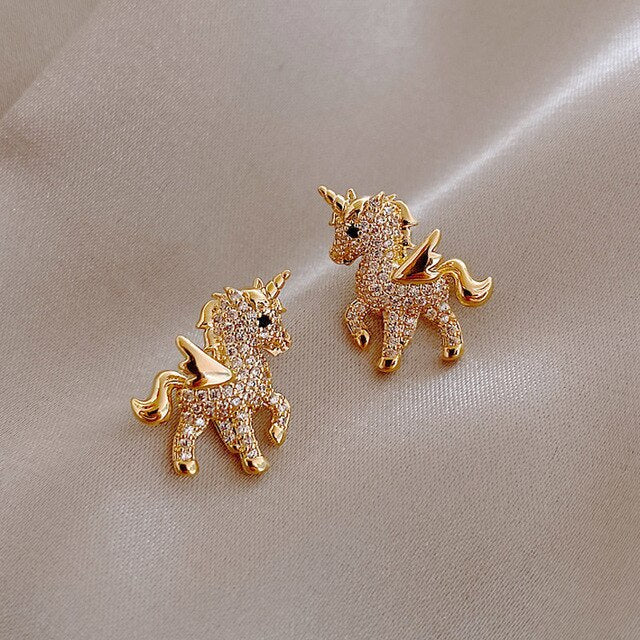 Winged Unicorn Stud Earrings with Cubic Zirconia Details