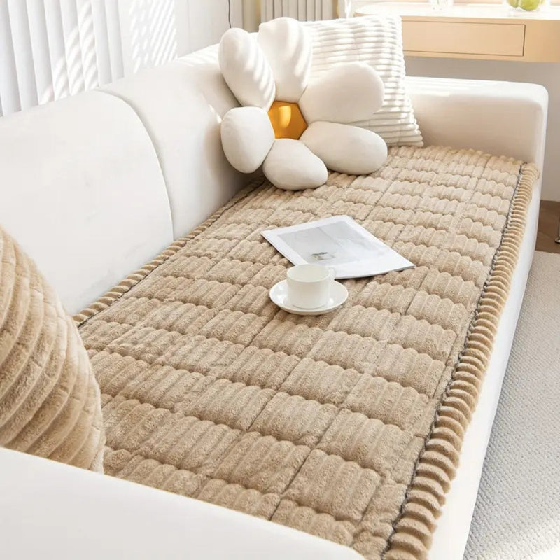 Plush Sofa Protector Mat with Fleece Texture and Non-Slip Backing