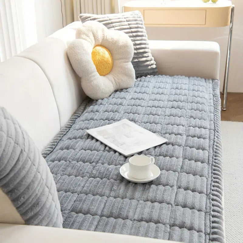 Plush Sofa Protector Mat with Fleece Texture and Non-Slip Backing