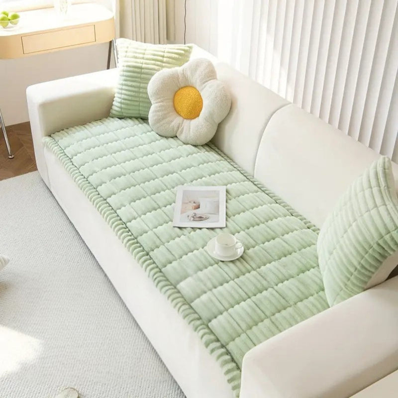 Plush Sofa Protector Mat with Fleece Texture and Non-Slip Backing