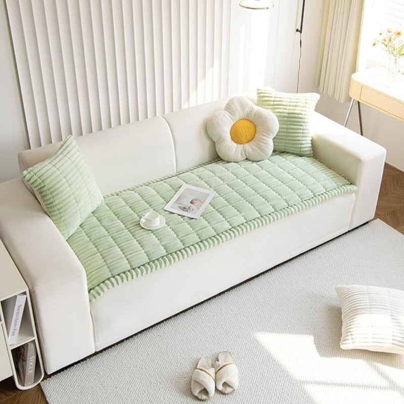 Plush Sofa Protector Mat with Fleece Texture and Non-Slip Backing