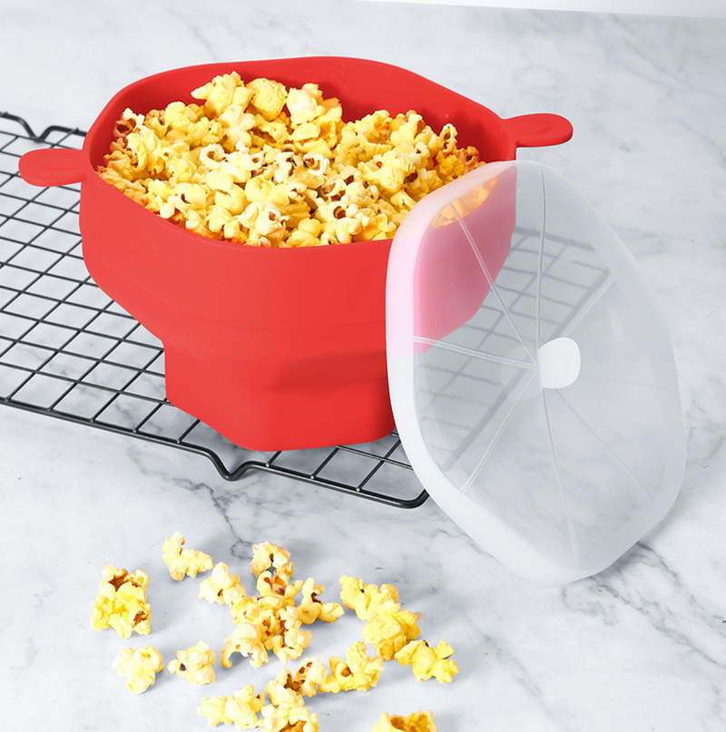 Collapsible Silicone Microwave Popcorn Maker Bowl with Lid