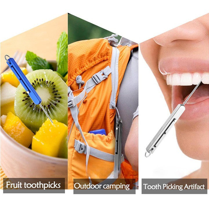 Portable Retractable Titanium Alloy Toothpick with Keyring
