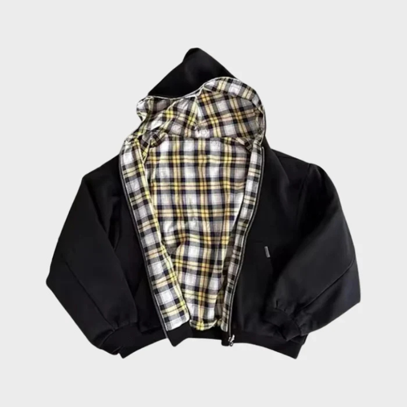 Hoodie for Men with Reversible Check Design and Oversized Fit