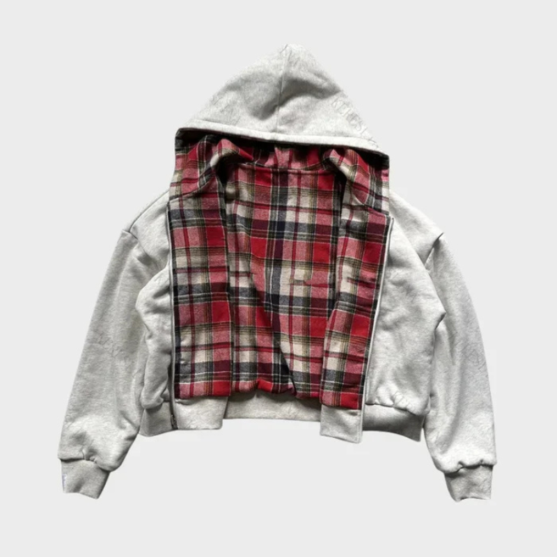 Hoodie for Men with Reversible Check Design and Oversized Fit