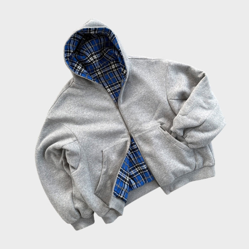 Hoodie for Men with Reversible Check Design and Oversized Fit