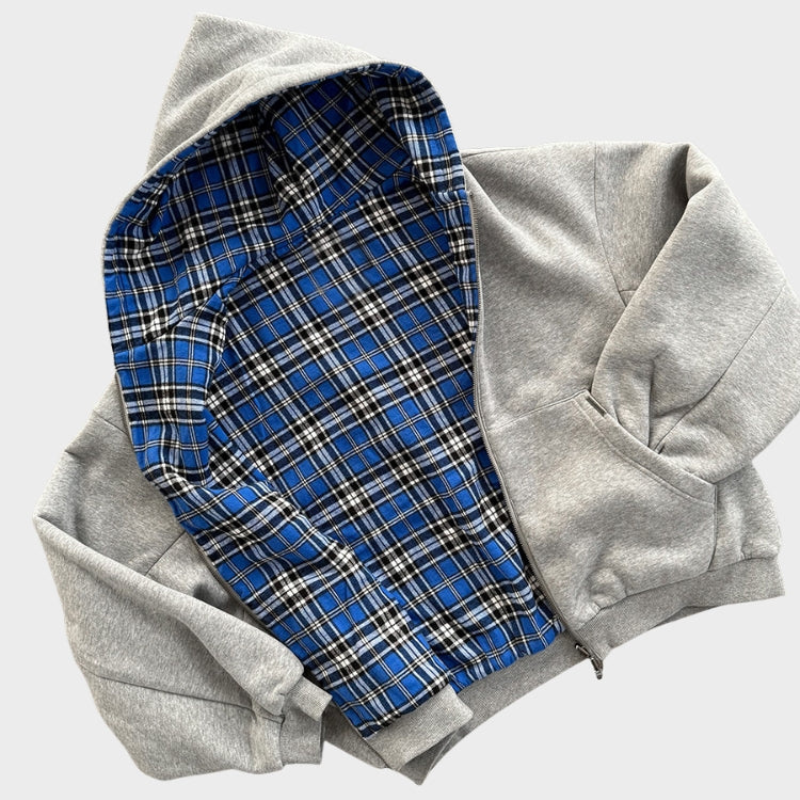 Hoodie for Men with Reversible Check Design and Oversized Fit