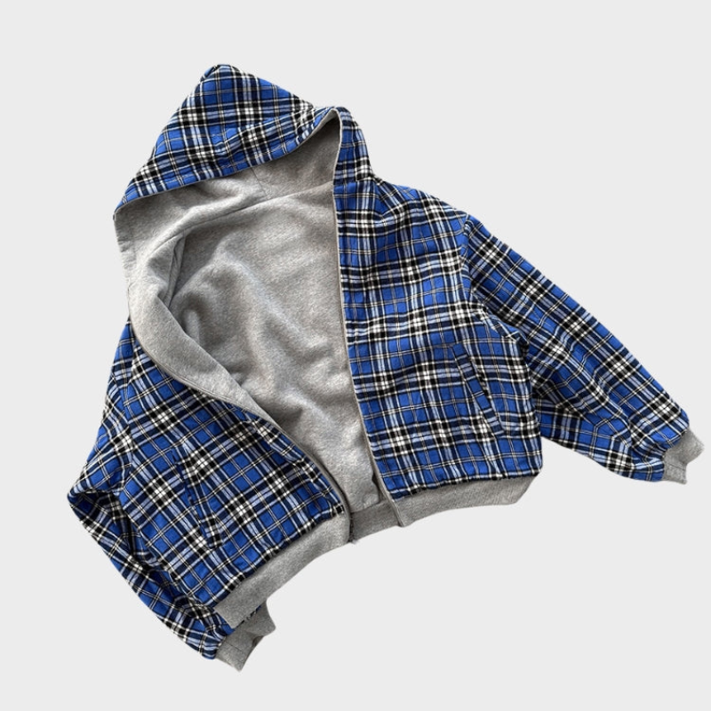 Hoodie for Men with Reversible Check Design and Oversized Fit