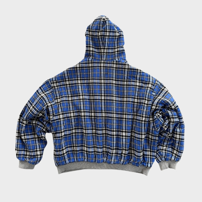 Hoodie for Men with Reversible Check Design and Oversized Fit