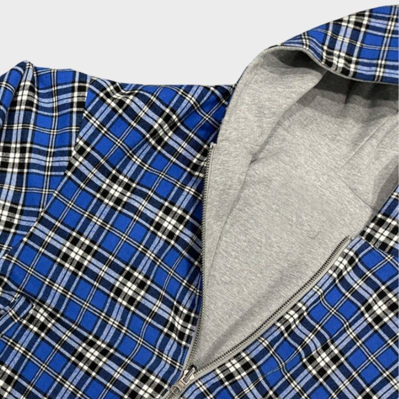 Hoodie for Men with Reversible Check Design and Oversized Fit