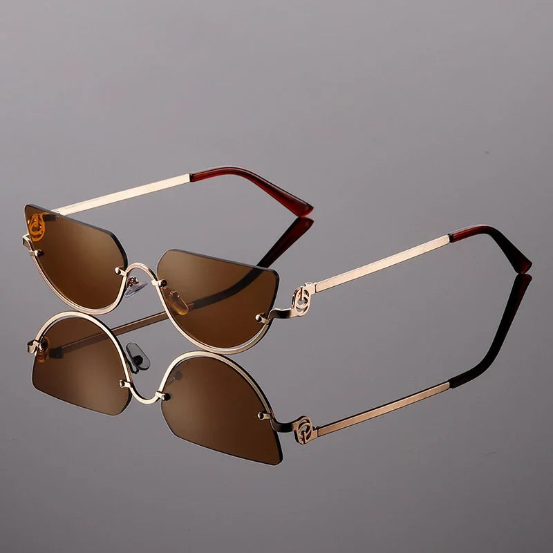 Women's Half-Rim Cat Eye Sunglasses with UV400 Protective Lenses