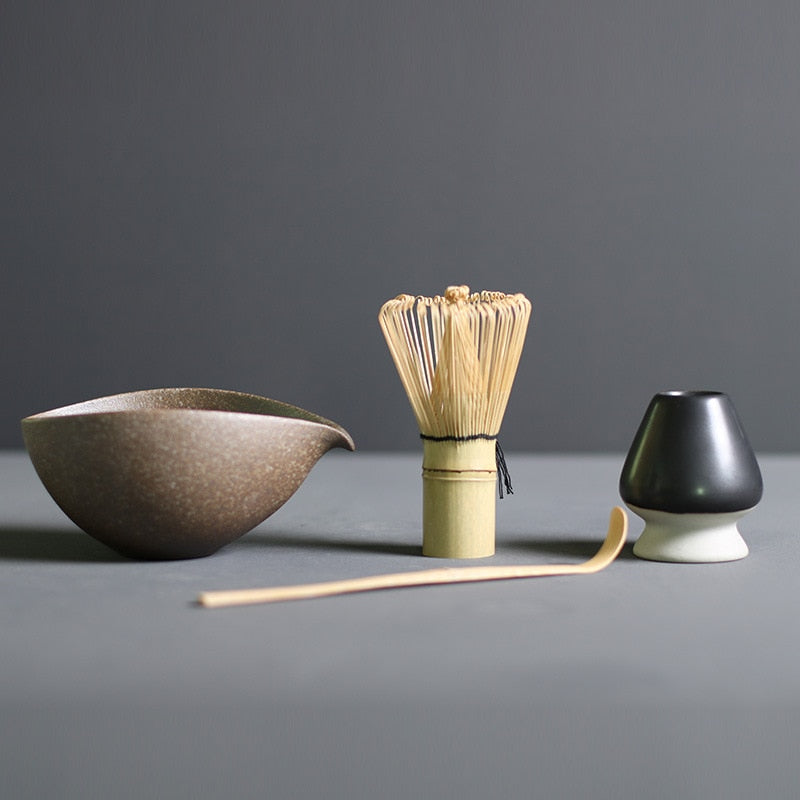 Traditional Matcha Tea Set with Bamboo Whisk and Ceramic Bowl