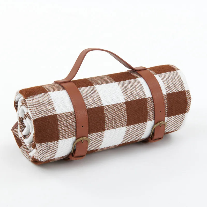 Waterproof Picnic Blanket with Checked Pattern and Comfortable Foam Filling