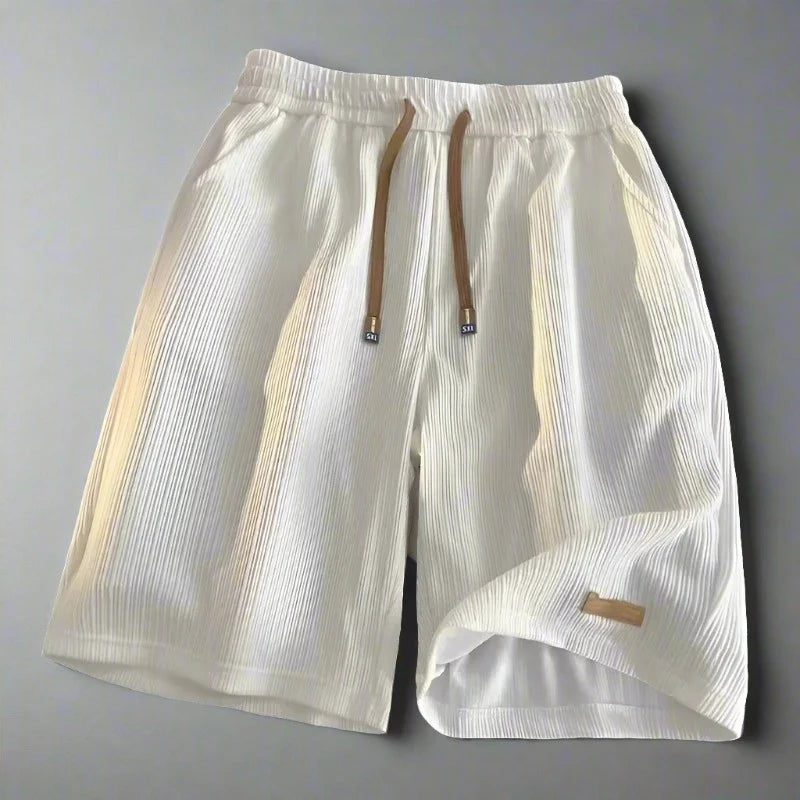Men's Quick-Dry Ribbed Shorts with Elastic Waistband and Side Pockets