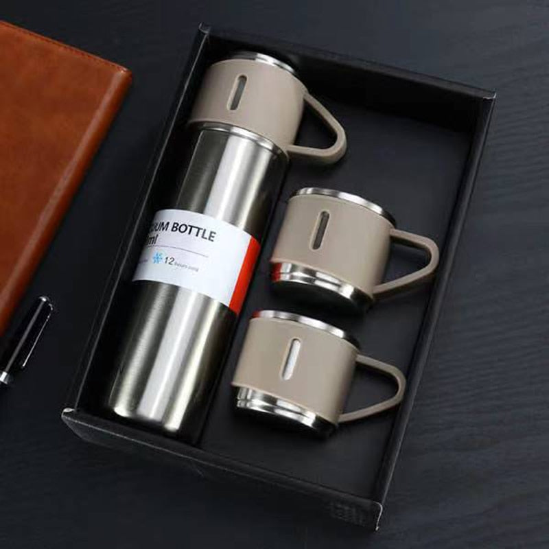 Stainless Steel Vacuum Flask with Cup Lid for Hot and Cold Drinks