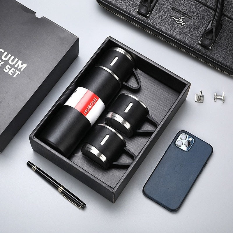 Stainless Steel Vacuum Flask with Cup Lid for Hot and Cold Drinks