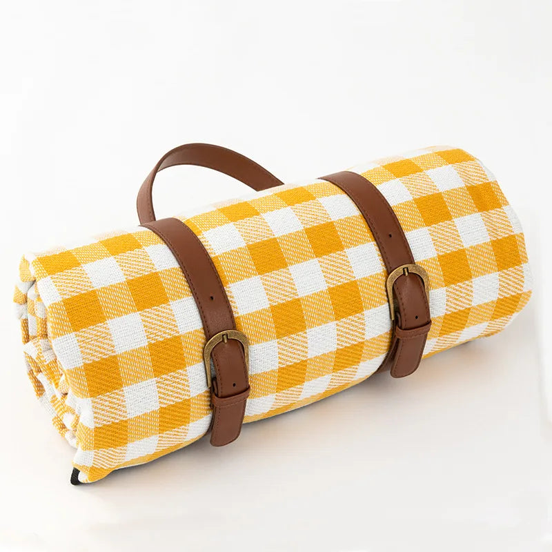 Waterproof Picnic Blanket with Checked Pattern and Comfortable Foam Filling