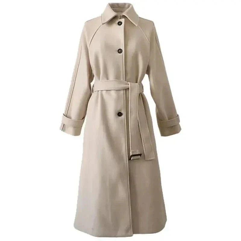 Long Ladies' Coat with Belt – Elegant and Warm for Winter