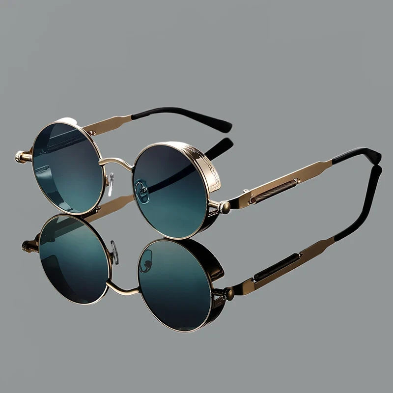 Men's Vintage Round Metal Sunglasses with UV400 Protective Lenses