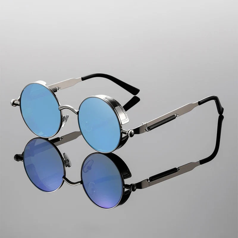 Men's Vintage Round Metal Sunglasses with UV400 Protective Lenses