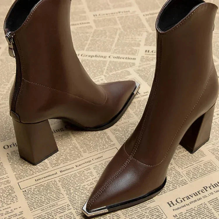 Ladies' Ankle Boots in Imitation Leather with Chrome Toe – Elegant and Striking