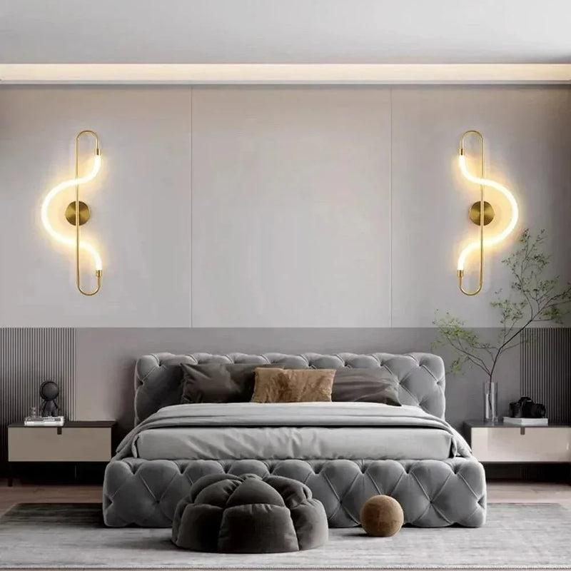 Wall Light with Curved LED Strip and Slender Metal Frame