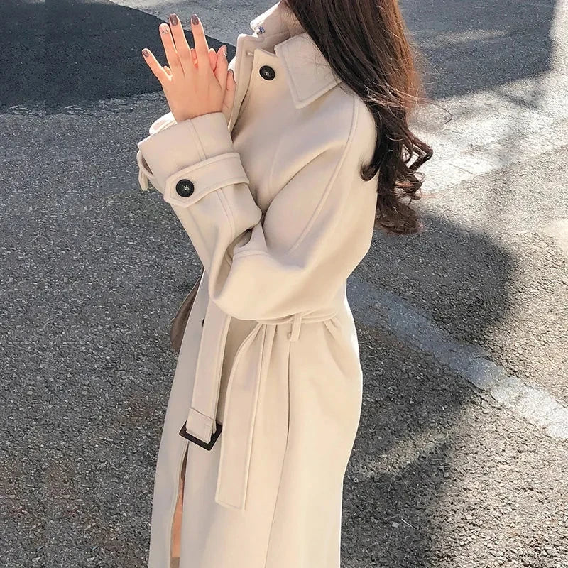 Long Ladies' Coat with Belt – Elegant and Warm for Winter