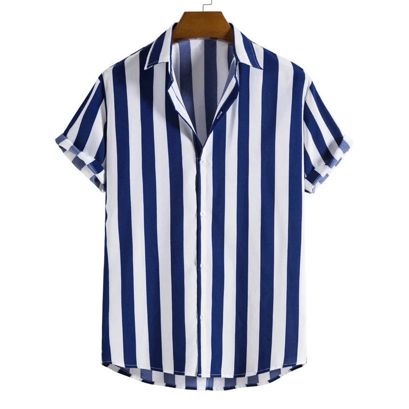 Men's Relaxed Fit Striped Short Sleeve Button-Front Summer Shirt
