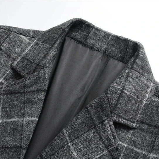 Men's Wool Overcoat with Check Pattern and Quilted Lining – Timeless and Warm
