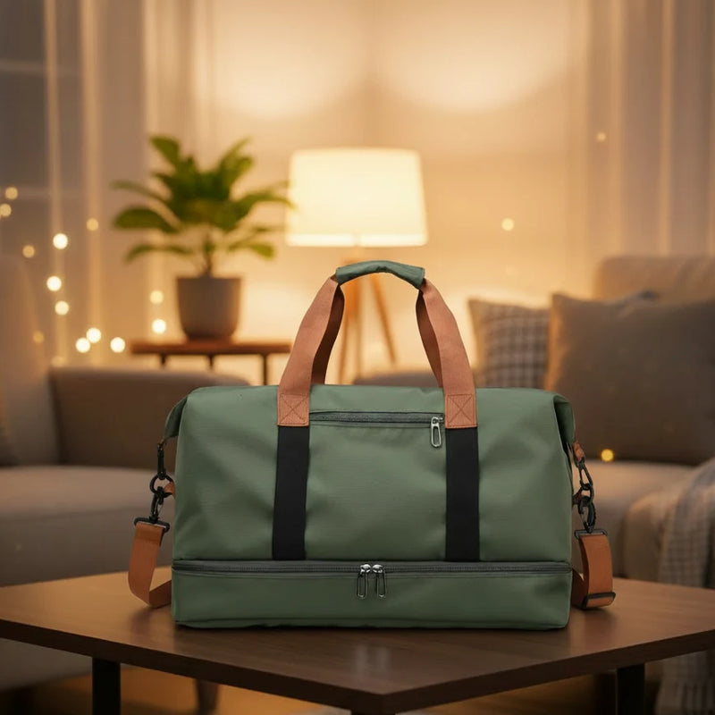 Travel and Gym Duffel Bag with Shoe Compartment and Wet-Dry Pocket