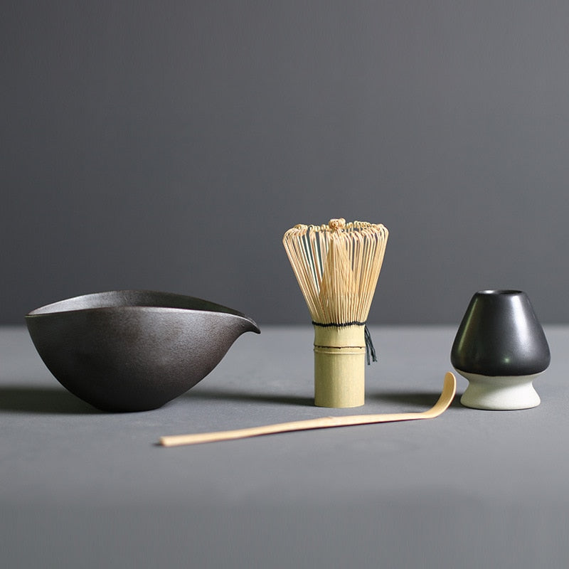 Traditional Matcha Tea Set with Bamboo Whisk and Ceramic Bowl