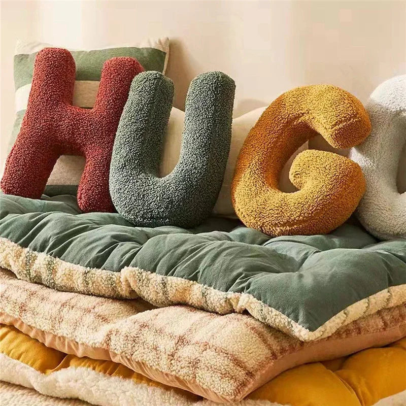Decorative Alphabet Cushion with Velvet Texture for Home Interior