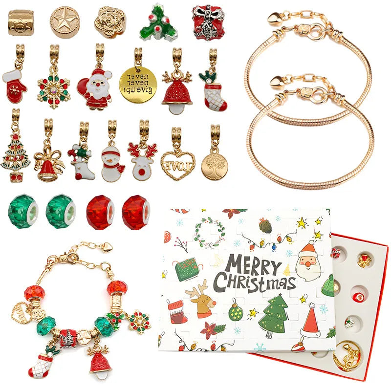 24-Day Christmas Jewellery Advent Calendar with Bracelet & Festive Charms