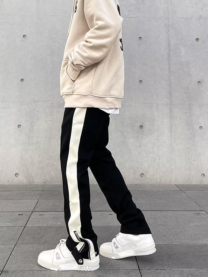 Unisex 90s Inspired Sweatpants with Side Stripe and Zip Detail