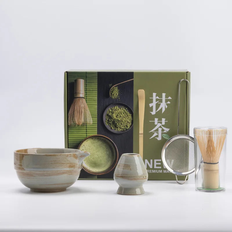 5-Piece Ceramic Matcha Set with Bamboo Whisk and Sifter