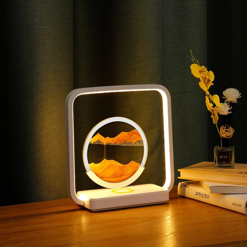 LED Flowing Sand Art Table Lamp with Wireless Charger