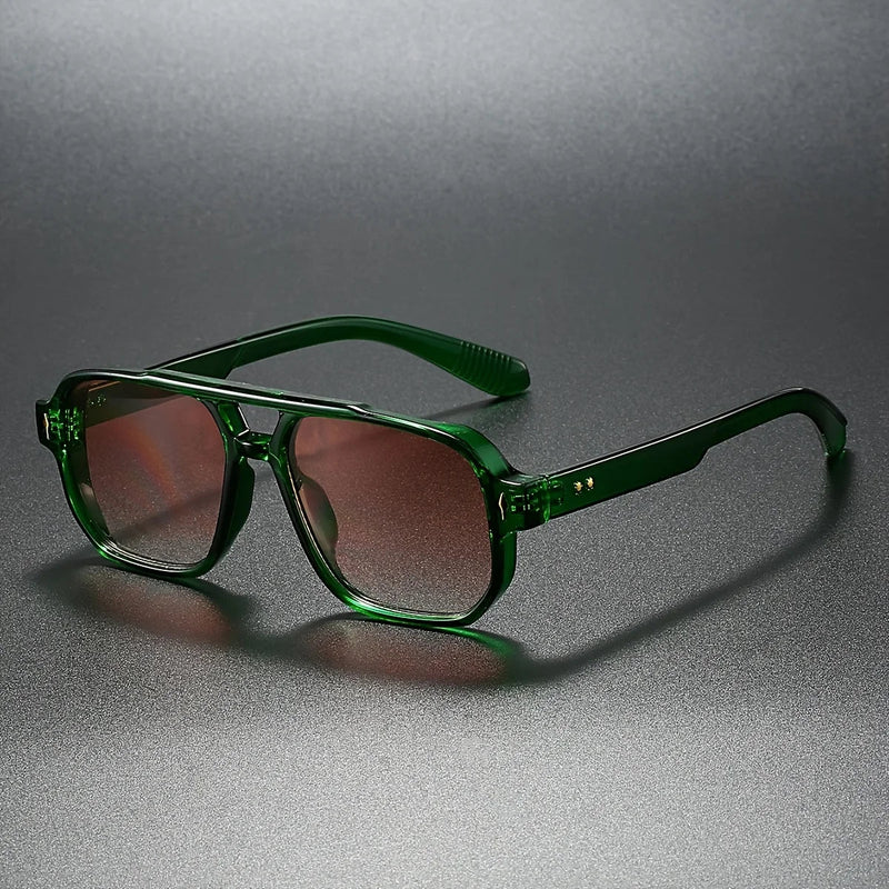 Men's Vintage Square Sunglasses with Double Bridge and UV400 Protection