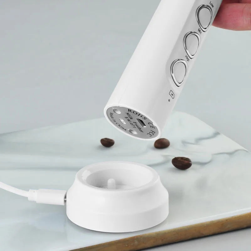 3-in-1 Rechargeable Electric Milk Frother with Adjustable Speed & Mixing Attachments