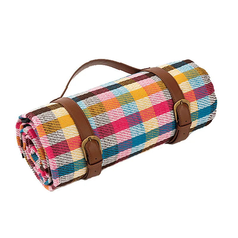 Waterproof Picnic Blanket with Checked Pattern and Comfortable Foam Filling