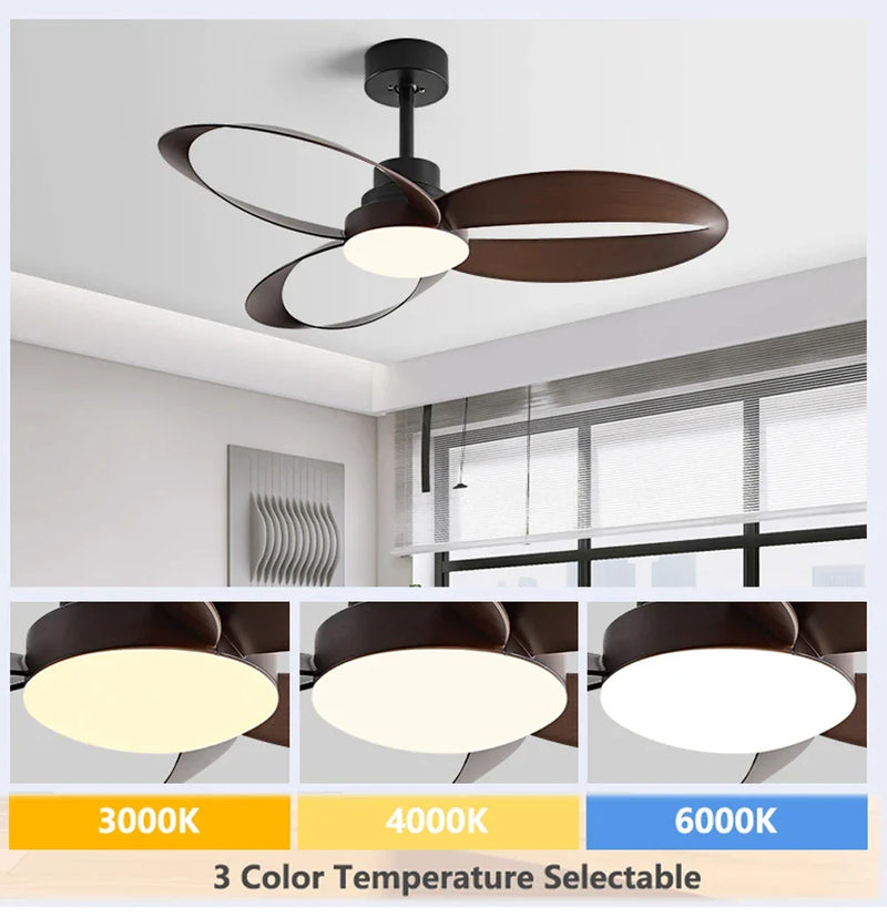 Ventilateur de plafond moderne – Pales en bois, éclairage LED dimmable pour salon ou chambre