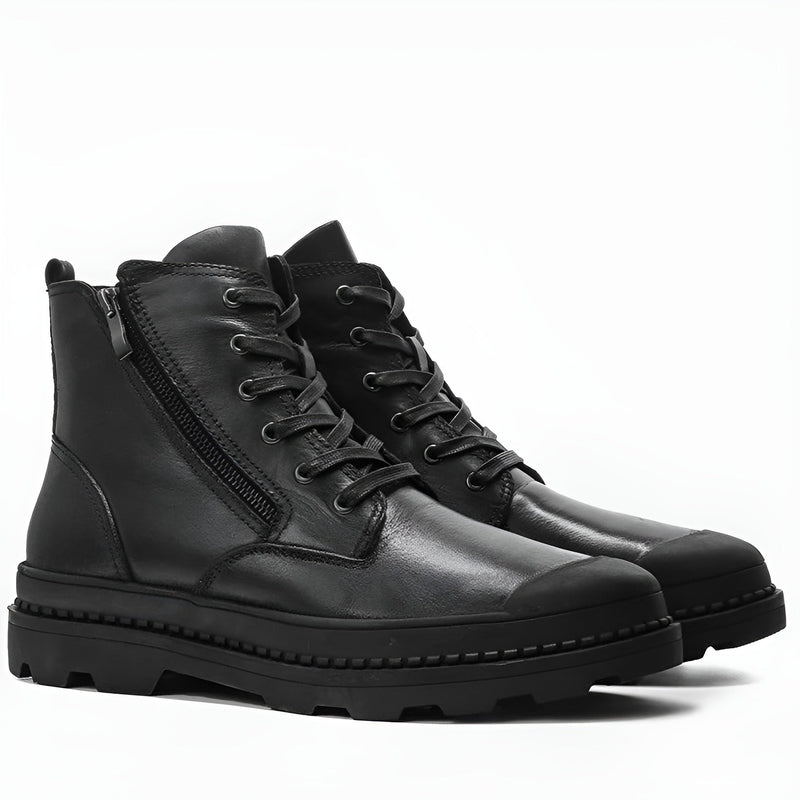 Vintage Men's Leather Boots with Lace and Zip Closure – Warm, Sturdy and Durable