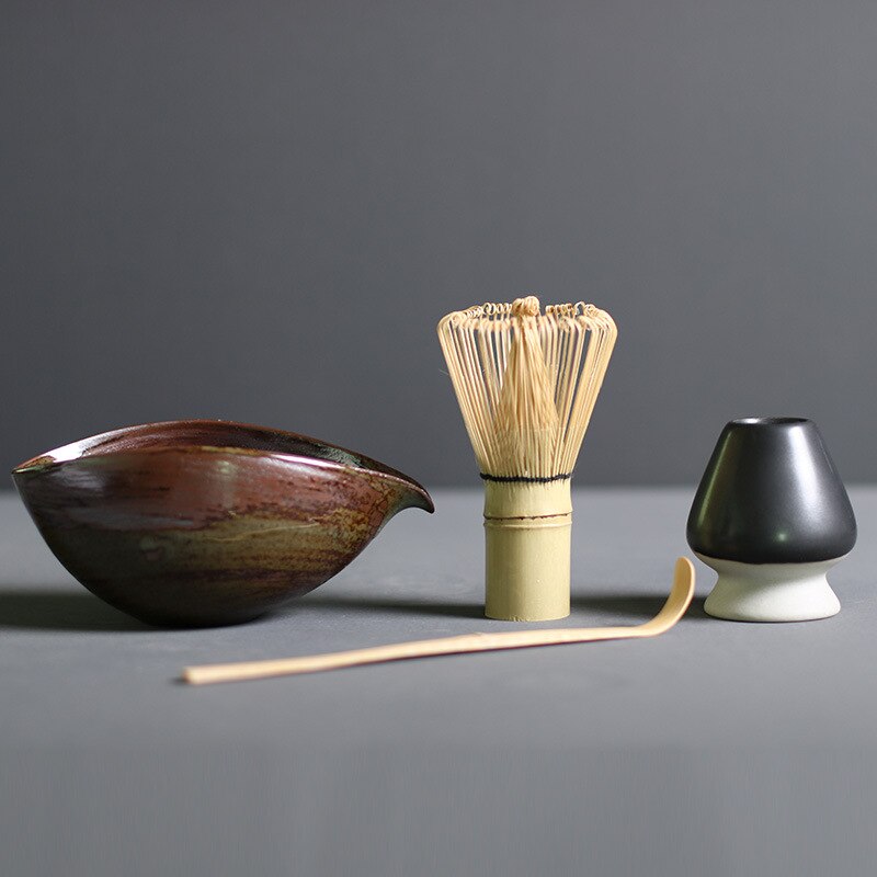 Traditional Matcha Tea Set with Bamboo Whisk and Ceramic Bowl