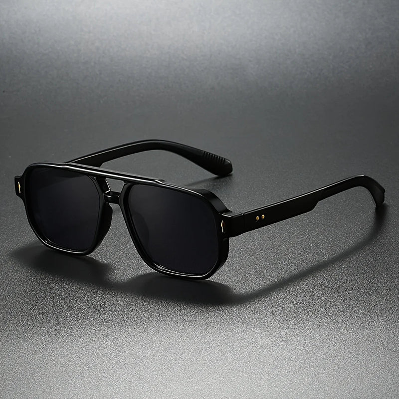 Men's Vintage Square Sunglasses with Double Bridge and UV400 Protection