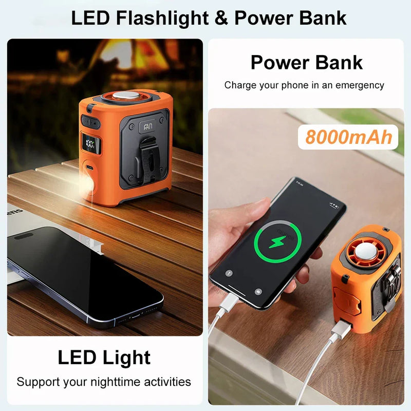 Portable Waist Fan with Cooling Pad, Power Bank and Built-in LED Torch