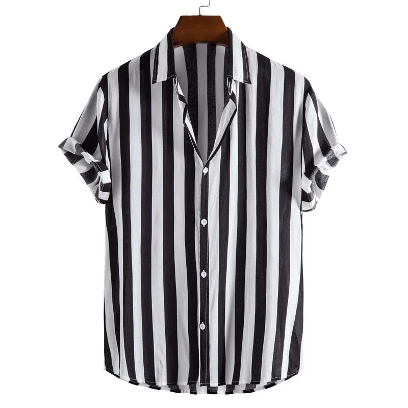 Men's Relaxed Fit Striped Short Sleeve Button-Front Summer Shirt