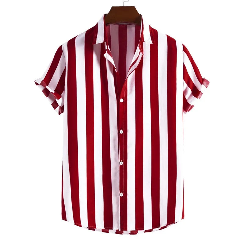 Men's Relaxed Fit Striped Short Sleeve Button-Front Summer Shirt