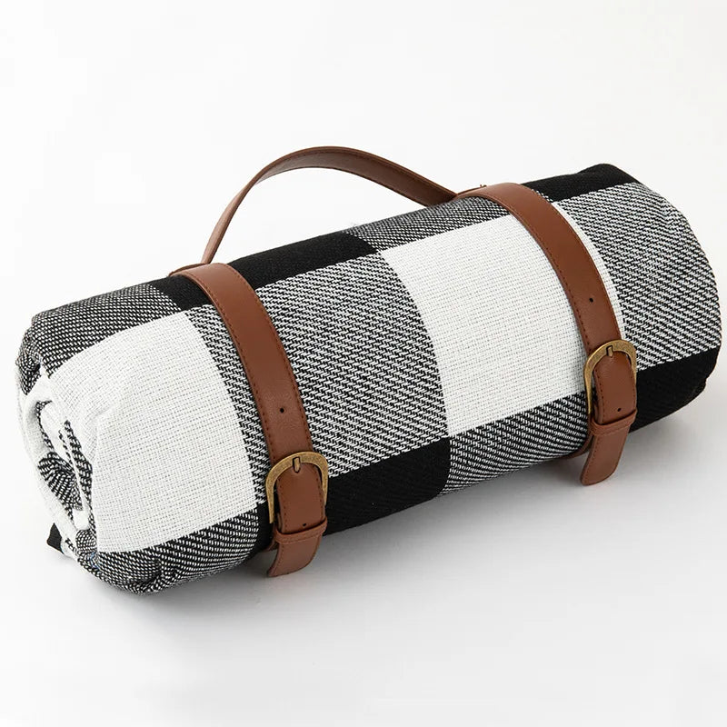 Waterproof Picnic Blanket with Checked Pattern and Comfortable Foam Filling