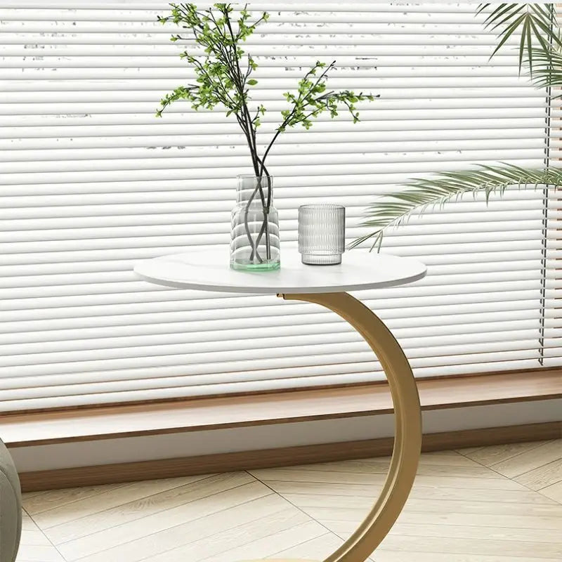 Compact Round Side Table for Living Room and Bedroom with Stable Frame