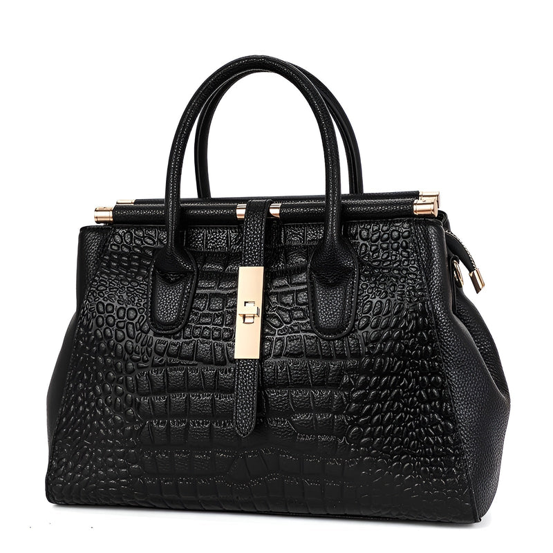 Ladies' Leather Handbag with Alligator Relief and Multiple Compartments