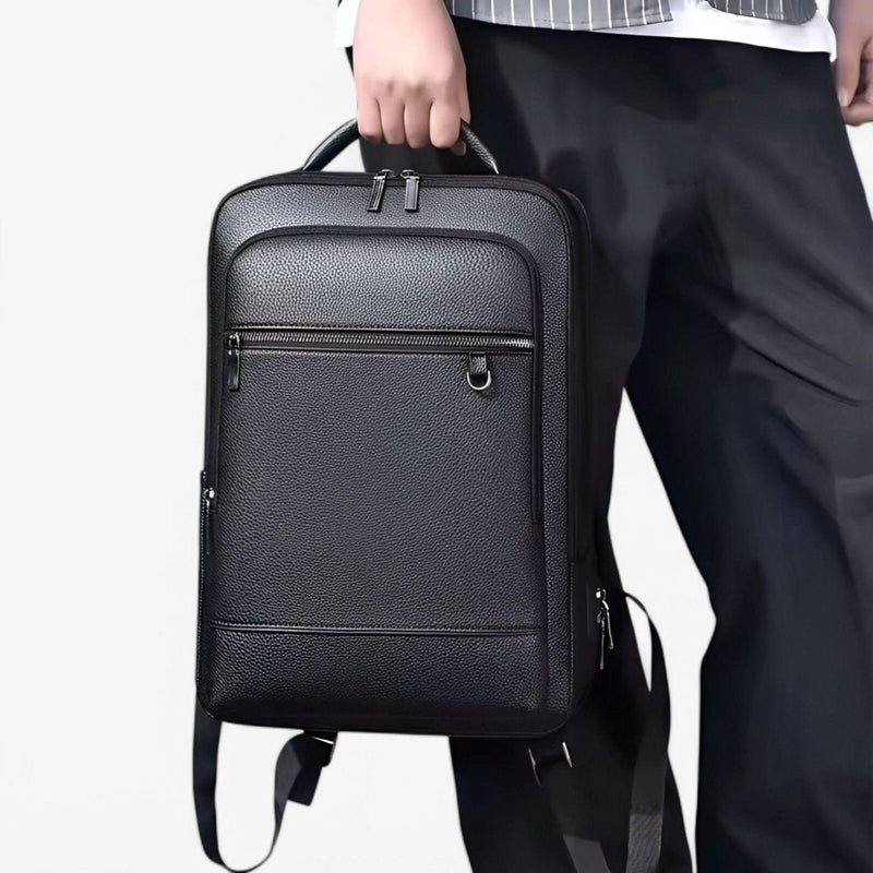 Unisex PU Leather Laptop Backpack with USB Charging Port for Everyday Travel